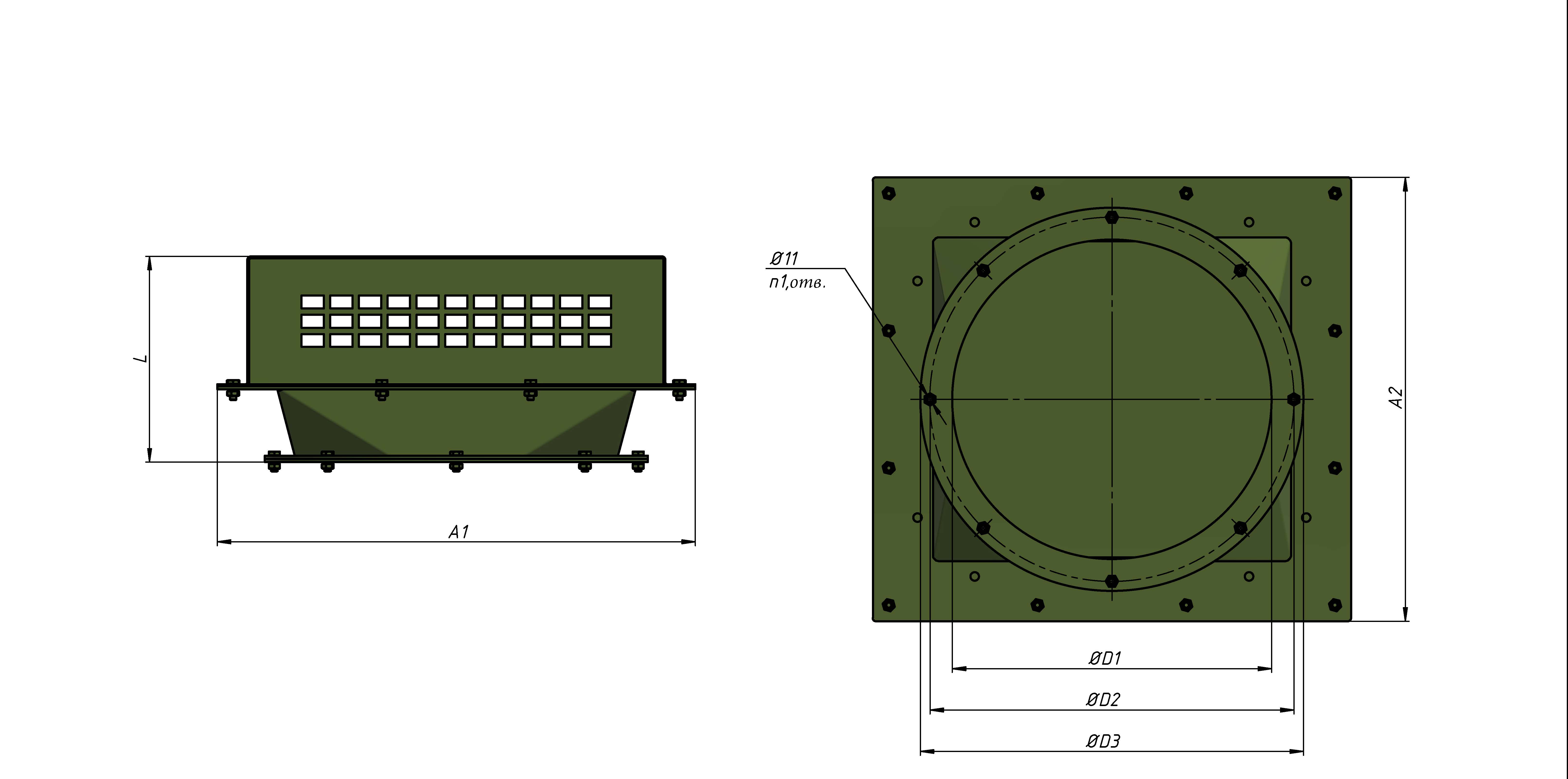 Корпус защитной решётки КЗР-З для секций УЗС в вентиляционных каналах